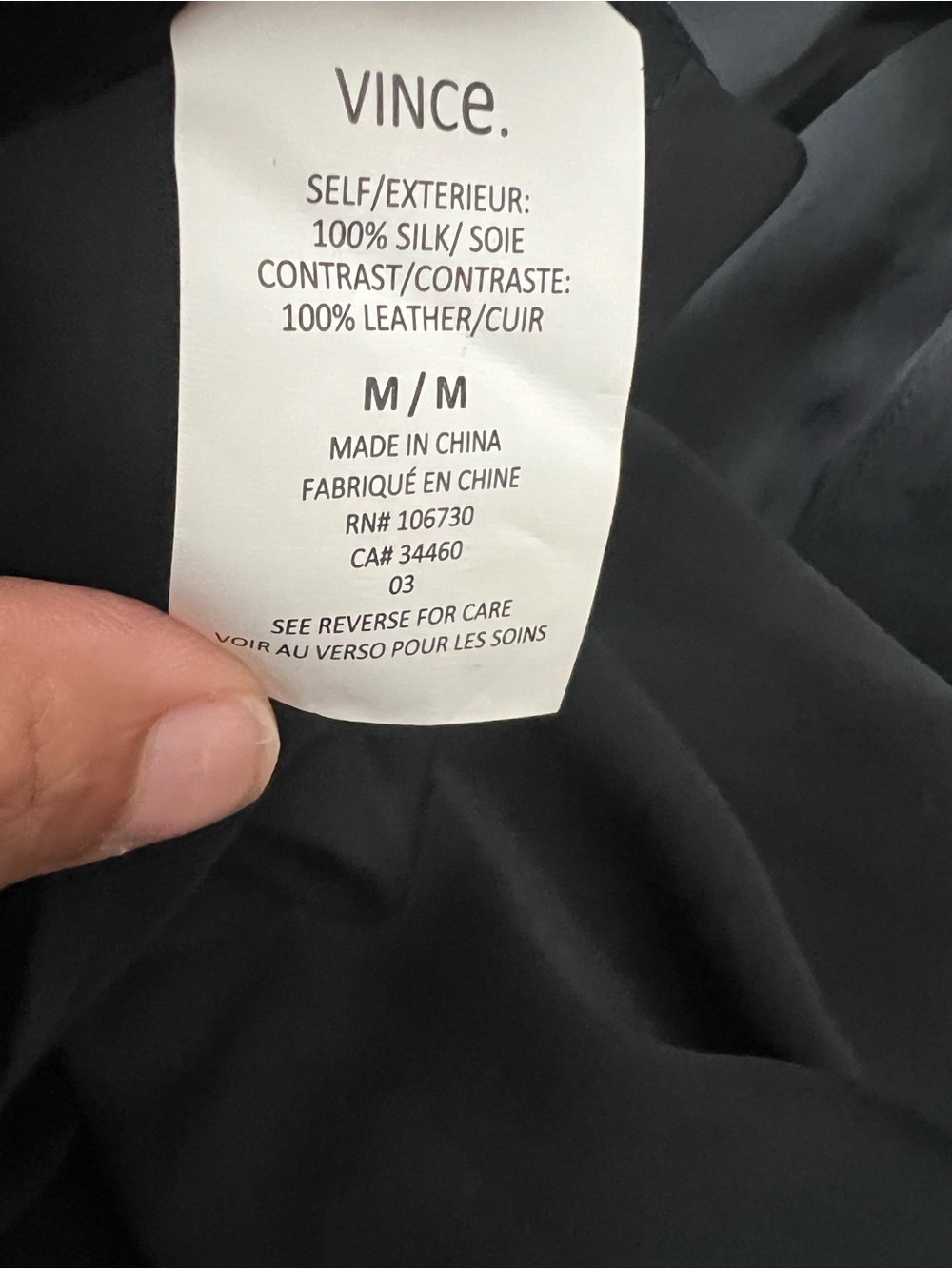 VINCE Luxury Black Silk Leather Trim Split-Neck Short Sleeve Blouse M - Picture 4 of 6